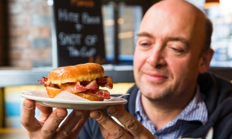 Guardian writer Phil Daoust tries a doughnut buttie at Bird in Shoreditch, London
