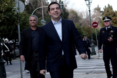 Syriza leader Alexis Tsipras arriving at the Presidential Palace for his civil oath as Greek Prime Minister in Athens.