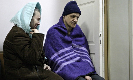 Patients at a hospital in Donetsk, eastern Ukraine, on Monday.