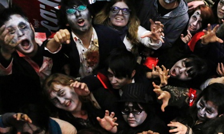 People dressed as zombies which, like some myths about climate change, keep coming back from the dead.