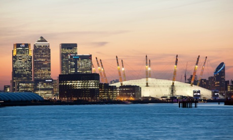 The O2 Arena and Canary Wharf.