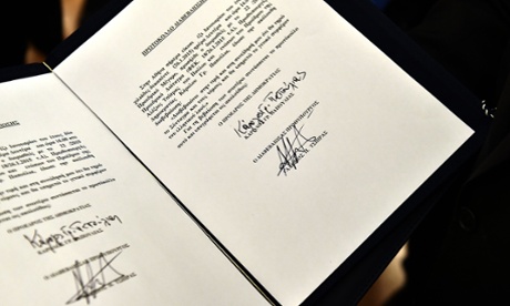 The document swearing in Greece's new prime minister Alexis Tsipras