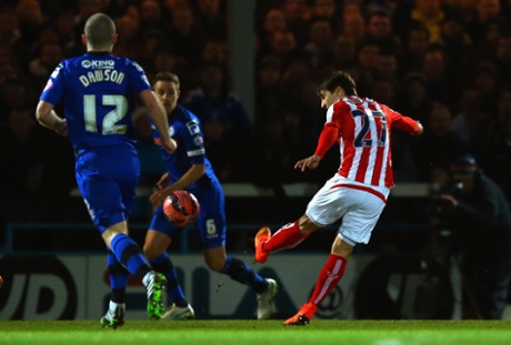 Stoke City's Bojan Krkic of Stoke City scores the opener at Spotland with a sweet left-foot volley from the edge of the area.
