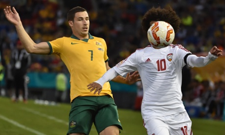 Mathew Leckie of Australia and Ahmed Khalil of United Arab Emirates 