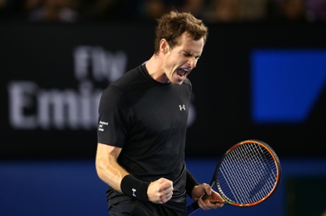 Murray celebrates winning the second set.