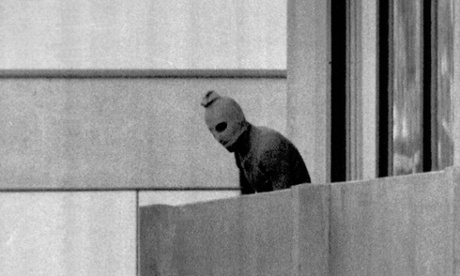 A member of the Palestinian militant group Black September during their attack on the Olympic village in Munich, 1972. 11 Israeli athletes were killed.