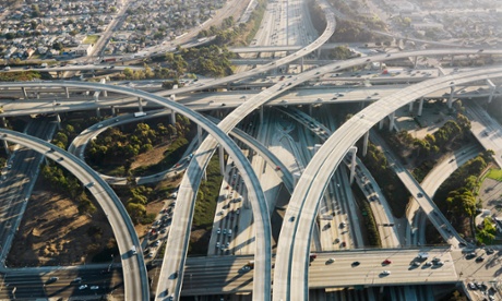 An aerial view of LA’s freeway system.