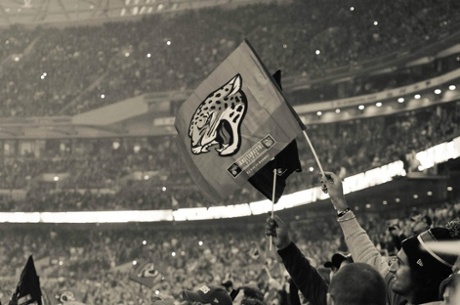 A Jacksonville Fan waves a flag at Wembley London
