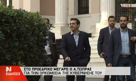 Alexis Tsipras arriving for today's cabinet swearing-in