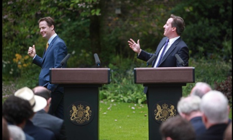 Nick Clegg and David Cameron announce the formation of the coalition government