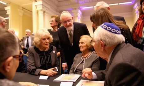 The Duchess of Cornwall meets Holocaust survivors at the service in London.