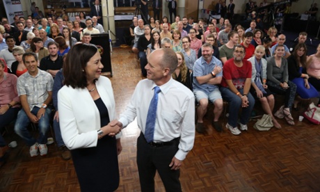 Queensland Premier Campbell Newman and Opposition Leader Annastacia Palaszczuk during their first joint appearance of the campaign.