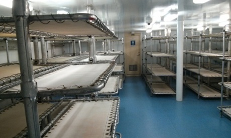 The lower deck of the Australian Customs vessel Ocean Protector, where asylum seekers are held.