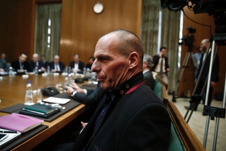 Finance Minister Yanis Varoufakis attends the first meeting of the new cabinet in the parliament building in Athens January 28, 2015.