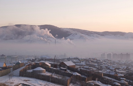 Pollution hangs over Ulaanbaator in Mongolia, where many residents burn wood and coal to keep warm.