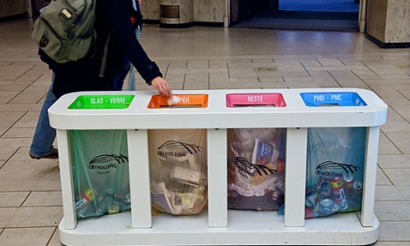 Recyling bins in the railway station in Brussels, Belgium