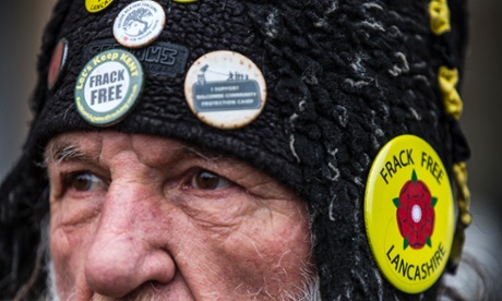 Silver Fox, one of the anti-fracking protestors  outside county hall in Preston as Lancashire County Council meet to decide whether to approve Cuadrilla's plans for two of the biggest test sites for shale gas extraction at Little Plumpton and Roseacre Wood.