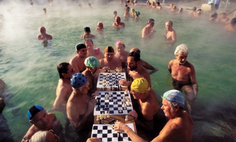 Chess players in the Szechenyi baths in Budapest.
