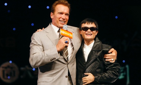 Alibaba chief executive Jack Ma with then California governor Arnold Schwarzenegger at the company's annual summit for e-commerce entrepreneurs in Hangzhou in 2010.