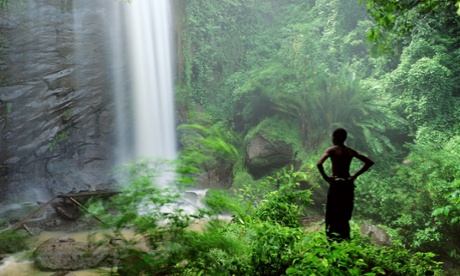 A waterfall in the Caribbean island of Grenada's rainforest.
