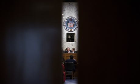 Loretta Lynch(front) speaks during her confirmation hearing before the Senate Judiciary Committee January 28, 2015 in Washington, DC.