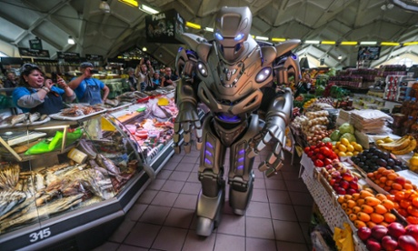 Titan, created by England Cyberstein Robots, at a food market ahead of an robotics exhibition in Moscow last year.