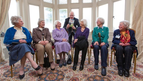 Some of the 'debs of Bletchley Park: Lady Marion Body, Jean Pitt-Lewis, Betty Webb, Marigold Freeman-Attwood, Margaret Mortimer and Jean Tocher, with Michael Smith.