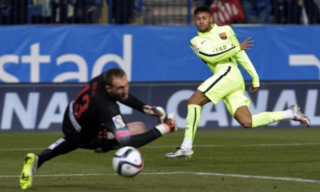 Barcelona's Neymar puts the visitors' noses back in front with a fine finish.