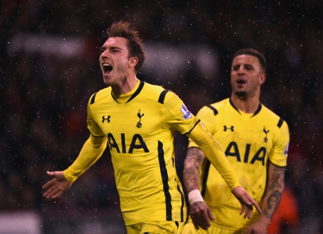 The Spurs player celebrates his stunning free-kick.
