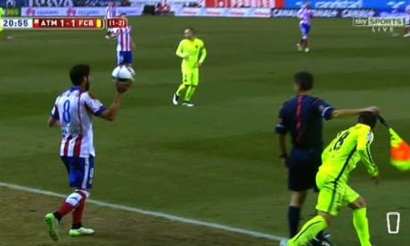 Bop! Jordi Alba gets hit on his noggin by the linesman's flag