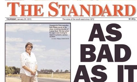 A front page from the Warrnambool Standard.