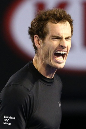 Andy Murray reacts.
