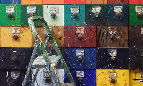 beautiful range of colours on wooden drawers in the Royal Opera House's props department