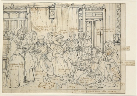 Thomas More's annotations on Hans Holbein's sketch for his painting of the More family. 