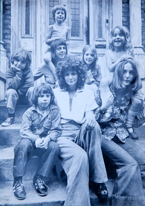 Lynne Segal, in 1973, outside the house she shared with other single mothers.