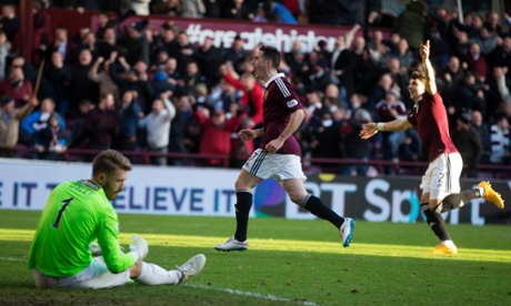 Hearts Jamie Walker celebrates his equaliser.