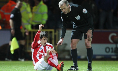Stoke City's Bojan Krkic is substituted after picking up a career-ending injury against Rochdale.