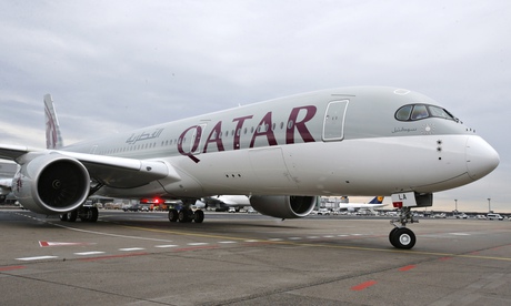 The new Airbus A350 of Qatar Airways coming from Doha, Qatar