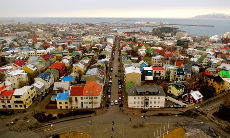 an aerial shot of the main street in reykjavik