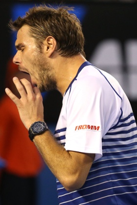 Stanislas Wawrinka reacts.