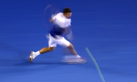 Stanislas Wawrinka plays a backhand.