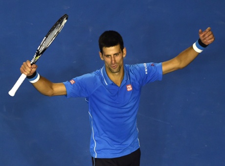 Novak Djokovic gestures.