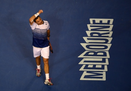 Wawrinka takes moment to compose himself.