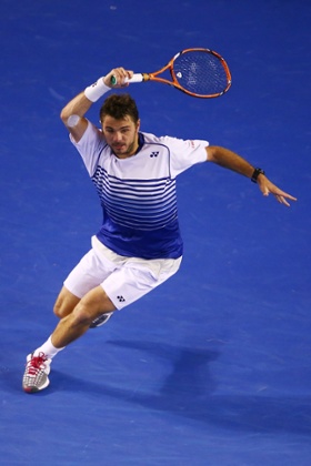Wawrinka plays a forehand.