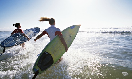 Surfers at Hossegor Beach in France