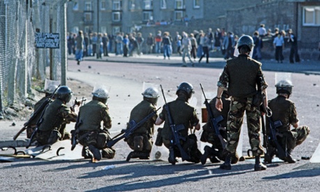 British soldiers on the streets of Derry during the Troubles, 1975.