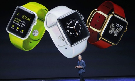 Tim Cook unveils the Apple Watch in California last year.