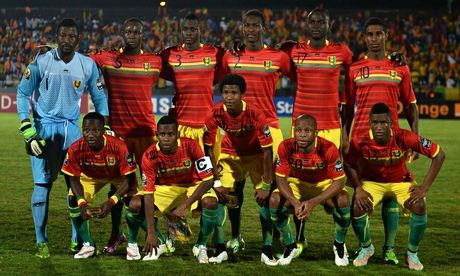 Guinea's players line up ahead of their Africa Cup of Nations group D match against Mali last week.