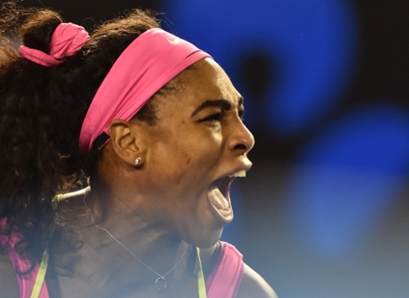 Serena Williams screams after winning a point against Sharapova.