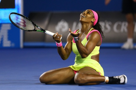 Serena Williams reacts to a point as he tries to finish off a fighting Sharapova in two sets.